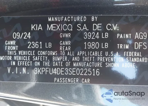 2025 Kia K4 Ex from USA, damaged, VIN 3KPFU4DE3SE022516